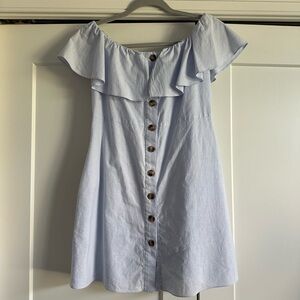 Zara Light Blue Off-Shoulder Dress with Button Detail